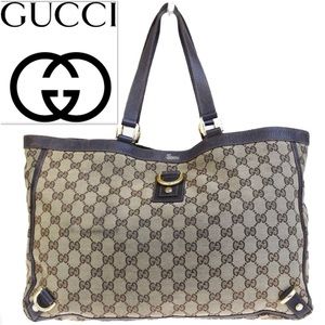 👜 GUCCI GG Shoulder Tote Canvas Leather Brown Bag